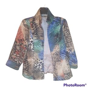 Laura Max safari theme blue, green, tan, black, & red, blazer. Size Larg…
